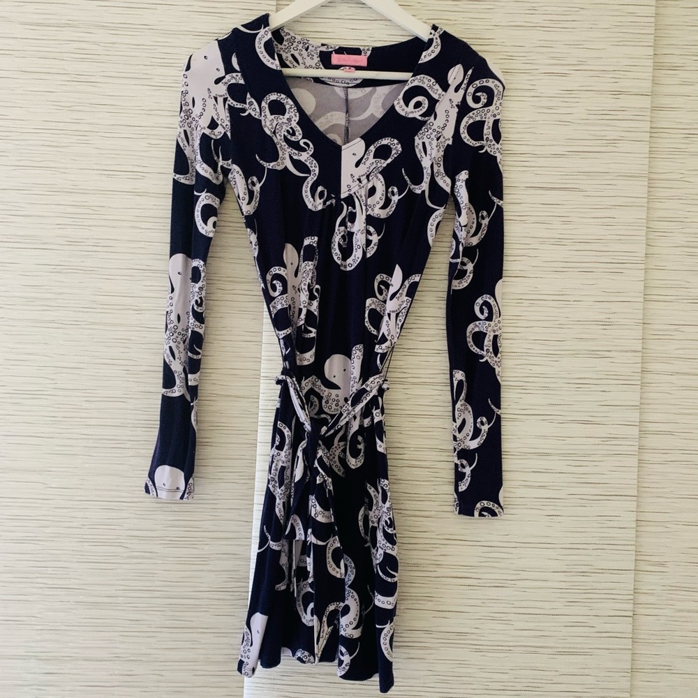 Lilly Pulitzer XS Belted Navy and White Octopus Dress